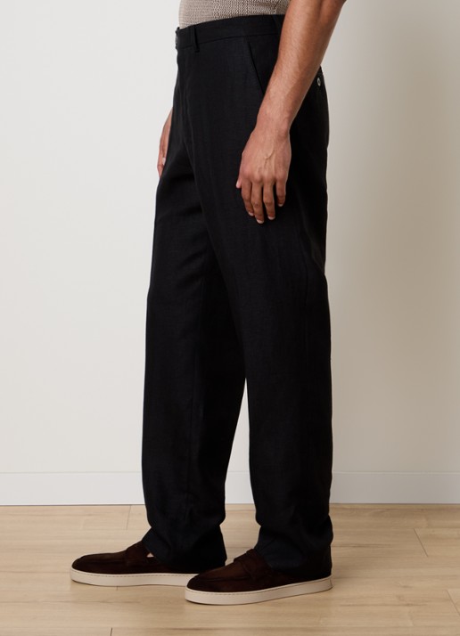 Oscar Jacobson Del S loose fit pantalon van linnen met steekzakken - detail 4 zwart