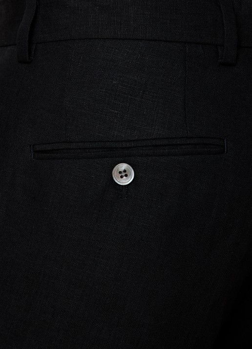 Oscar Jacobson Del S loose fit pantalon van linnen met steekzakken - detail 5 zwart