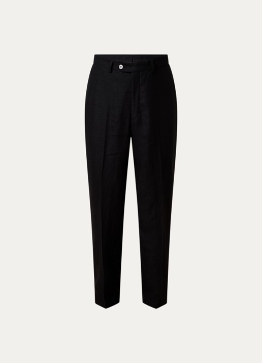 Oscar Jacobson Del S loose fit pantalon van linnen met steekzakken - voorkant zwart