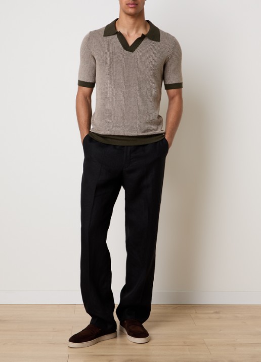 Oscar Jacobson Del S loose fit pantalon van linnen met steekzakken - voorkant 2 zwart