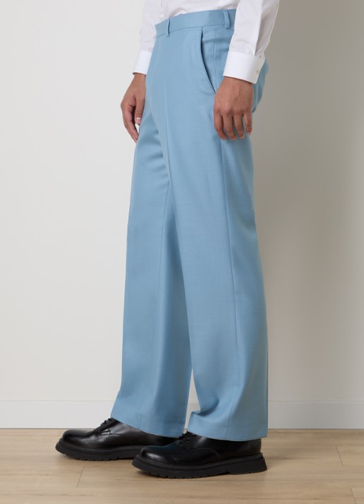 Oscar Jacobson Del straight fit pantalon van wol met steekzakken - detail 3 lichtblauw