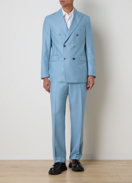 Oscar Jacobson Del straight fit pantalon van wol met steekzakken - voorkant 7 lichtblauw