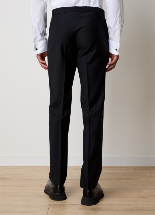 Oscar Jacobson Denz slim fit pantalon van wol met persplooi - achterkant zwart