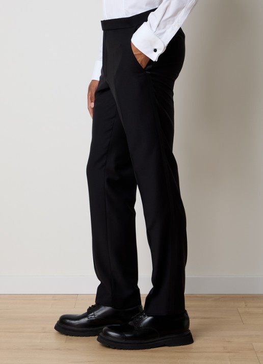 Oscar Jacobson Denz slim fit pantalon van wol met persplooi - detail 5 zwart