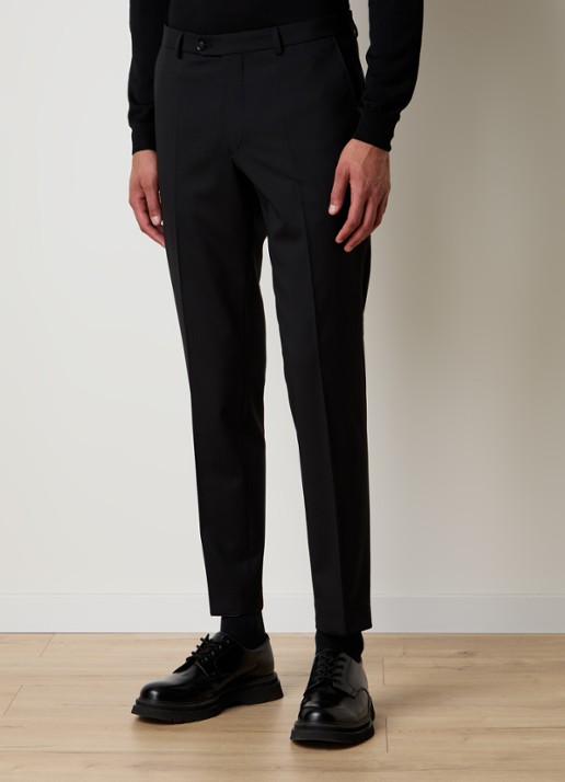 Oscar Jacobson Denz slim fit pantalon van wol met steekzakken - detail 4 zwart