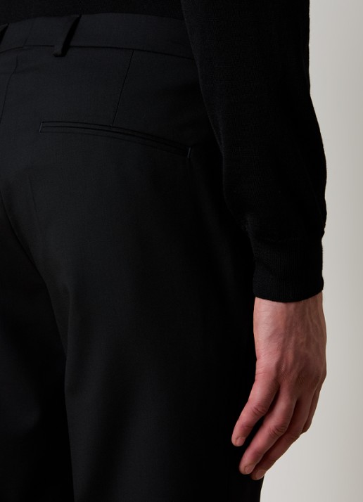 Oscar Jacobson Denz slim fit pantalon van wol met steekzakken - detail 6 zwart
