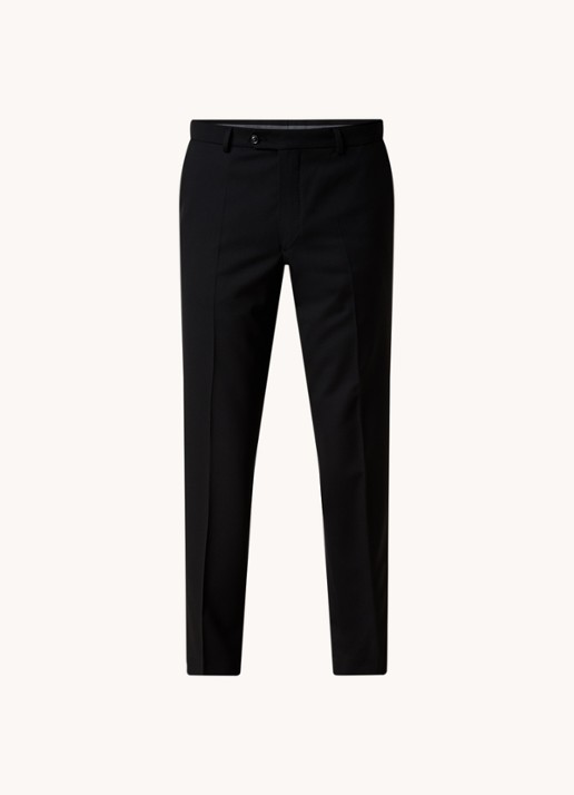 Oscar Jacobson Denz slim fit pantalon van wol met steekzakken - voorkant zwart