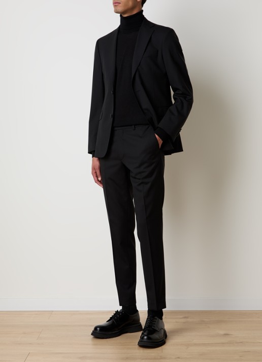 Oscar Jacobson Denz slim fit pantalon van wol met steekzakken - voorkant 2 zwart