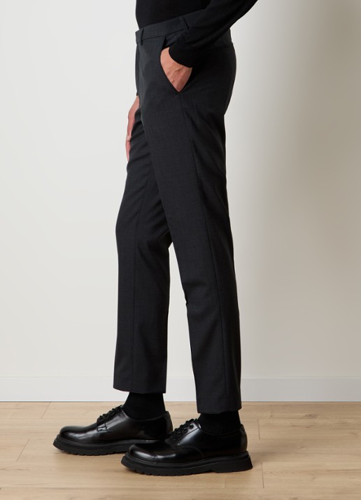 Oscar Jacobson Denz slim fit pantalon van wol met steekzakken - detail 3 donkergrijs