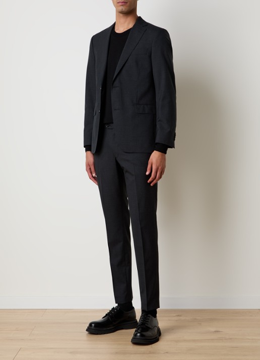 Oscar Jacobson Denz slim fit pantalon van wol met steekzakken - voorkant 7 donkergrijs