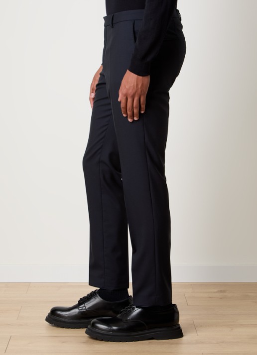 Oscar Jacobson Denz slim fit pantalon van wol met steekzakken - detail 4 donkerblauw