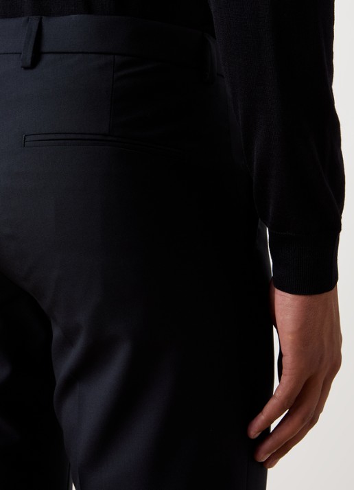Oscar Jacobson Denz slim fit pantalon van wol met steekzakken - detail 5 donkerblauw