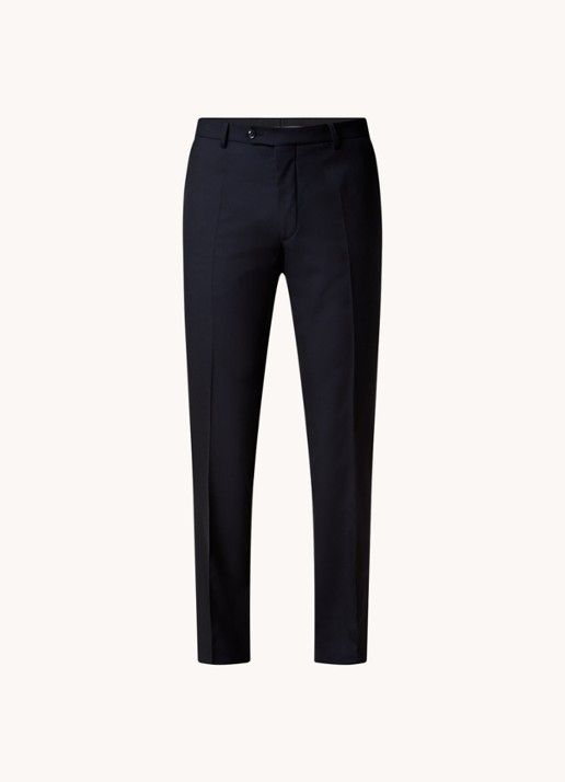 Oscar Jacobson Denz slim fit pantalon van wol met steekzakken - voorkant donkerblauw