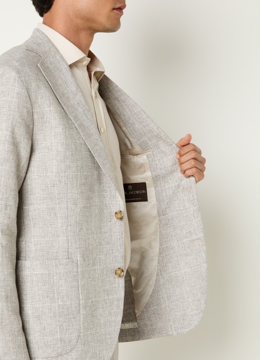 Oscar Jacobson Ferry colbert met ruitdessin en opgestikte zakken  - detail 5 beige