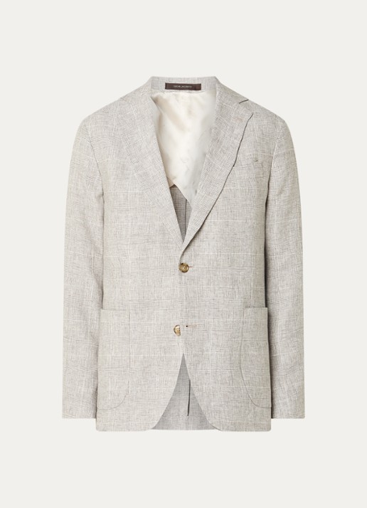 Oscar Jacobson Ferry colbert met ruitdessin en opgestikte zakken  - voorkant 2 beige