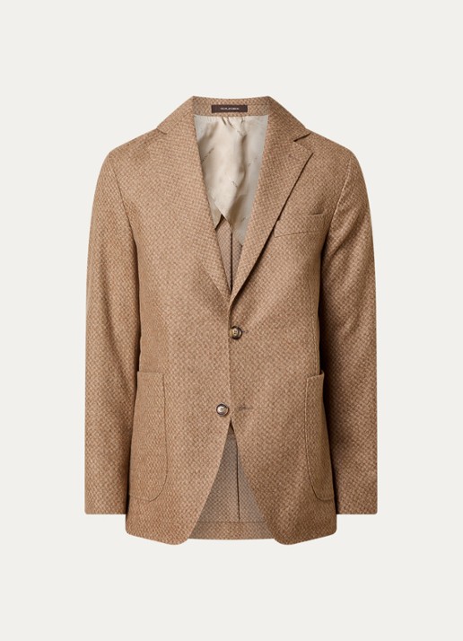 Oscar Jacobson Ferry regular fit colbert in wolblend met gemêleerd dessin - voorkant beige