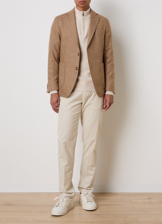 Oscar Jacobson Ferry regular fit colbert in wolblend met gemêleerd dessin - voorkant 2 beige