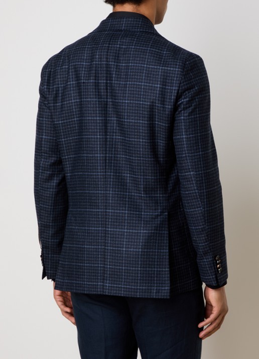 Oscar Jacobson Ferry regular fit colbert in wolblend met gemêleerd dessin - achterkant donkerblauw