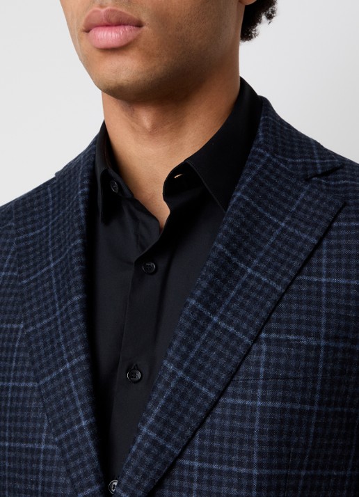 Oscar Jacobson Ferry regular fit colbert in wolblend met gemêleerd dessin - detail 7 donkerblauw