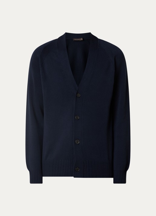 Oscar Jacobson Hover fijngebreid vest met stretch - voorkant donkerblauw