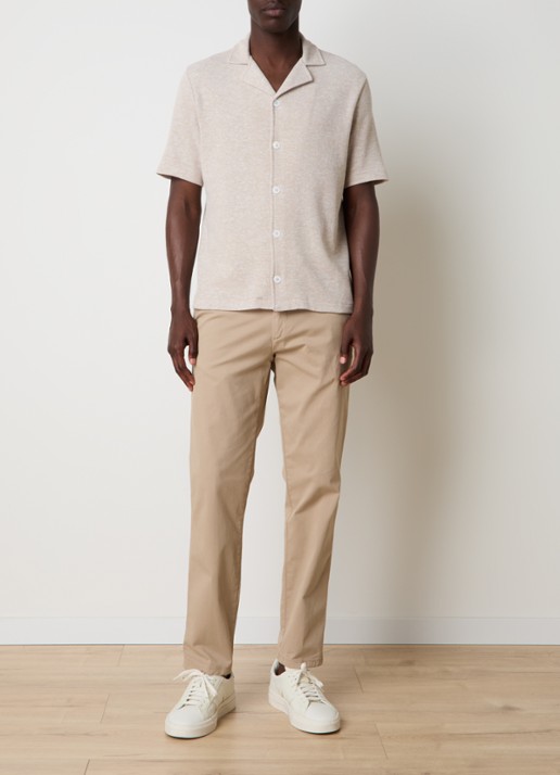 Oscar Jacobson Konrad regular fit overhemd in linnenblend - voorkant 2 beige