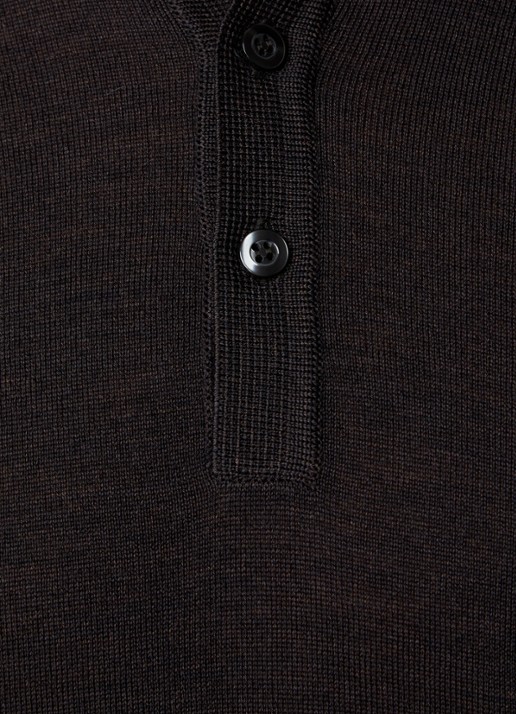 Oscar Jacobson Melvin fijngebreide regular fit polo van wol - detail 3 donkerbruin