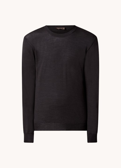 Oscar Jacobson Miguel fijngebreide pullover van scheerwol - voorkant 3 donkerbruin