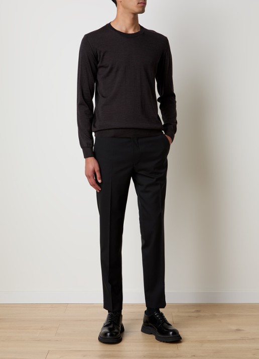 Oscar Jacobson Miguel fijngebreide pullover van scheerwol - voorkant 4 donkerbruin