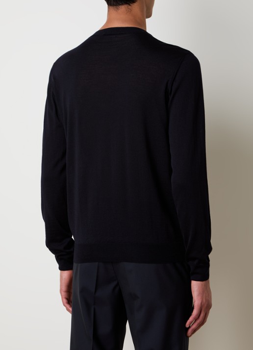 Oscar Jacobson Miguel fijngebreide pullover van scheerwol - achterkant donkerblauw