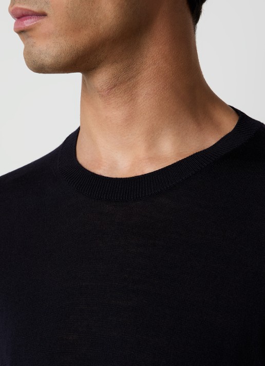 Oscar Jacobson Miguel fijngebreide pullover van scheerwol - detail 5 donkerblauw