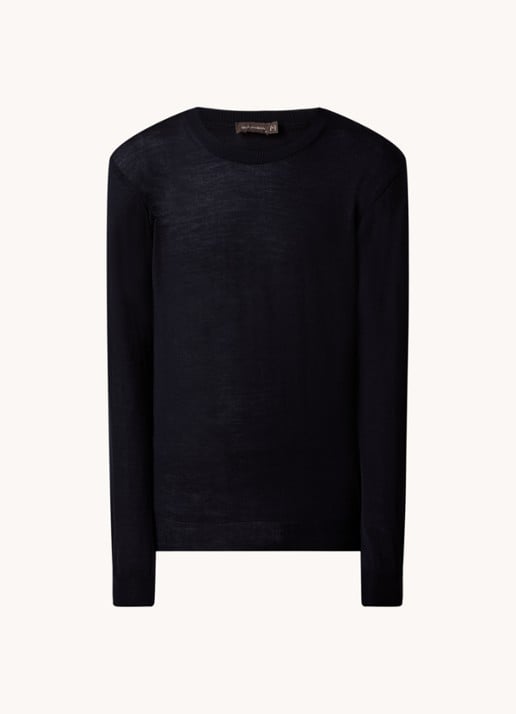 Oscar Jacobson Miguel fijngebreide pullover van scheerwol - voorkant 2 donkerblauw