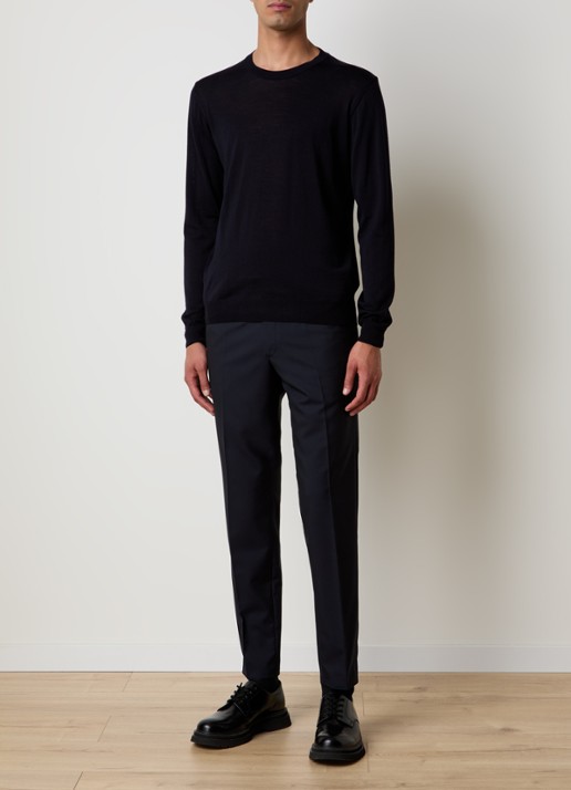 Oscar Jacobson Miguel fijngebreide pullover van scheerwol - voorkant 3 donkerblauw