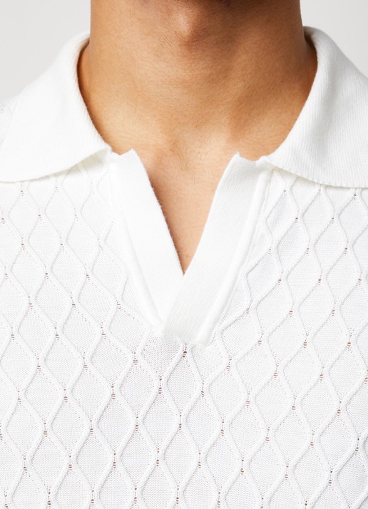 Oscar Jacobson Mirza fijngebreide regular fit polo met structuur - detail 3 gebroken wit