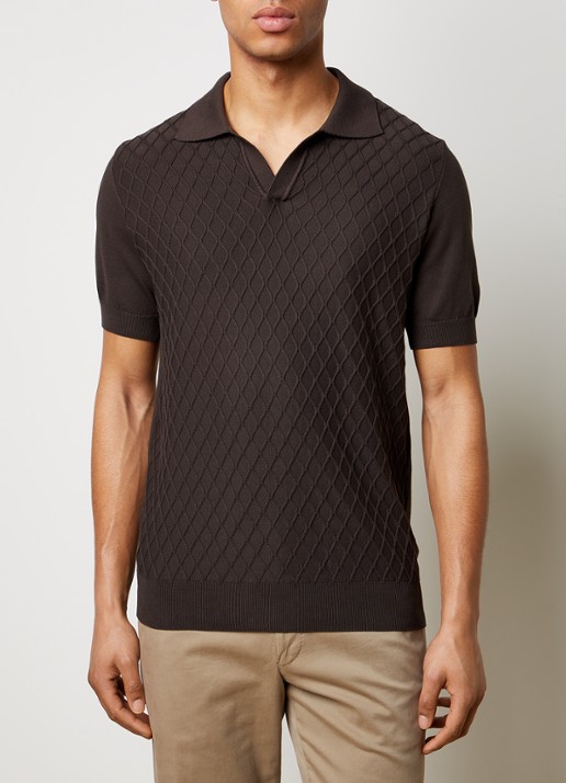 Oscar Jacobson Mirza fijngebreide regular fit polo met structuur - detail 3 bruin