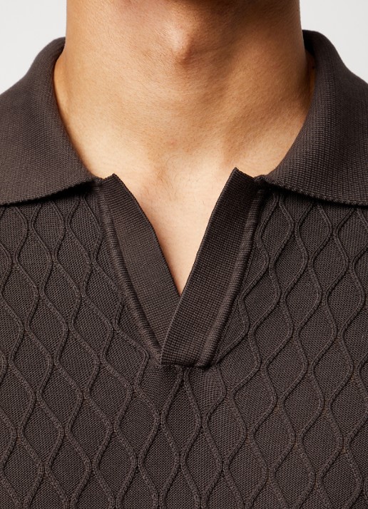 Oscar Jacobson Mirza fijngebreide regular fit polo met structuur - detail 4 bruin