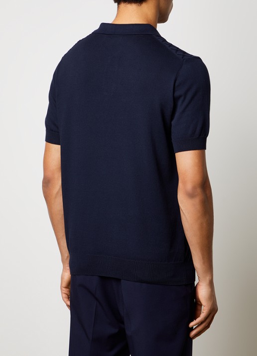 Oscar Jacobson Mirza fijngebreide regular fit polo met structuur - achterkant donkerblauw