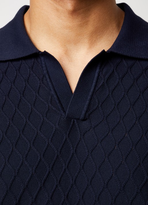 Oscar Jacobson Mirza fijngebreide regular fit polo met structuur - detail 3 donkerblauw