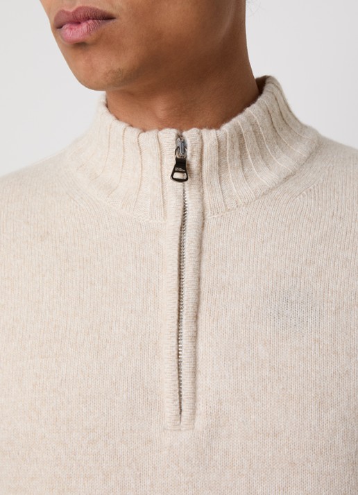 Oscar Jacobson Paul fijngebreide trui in kasjmierblend met halve rits - detail 2 beige