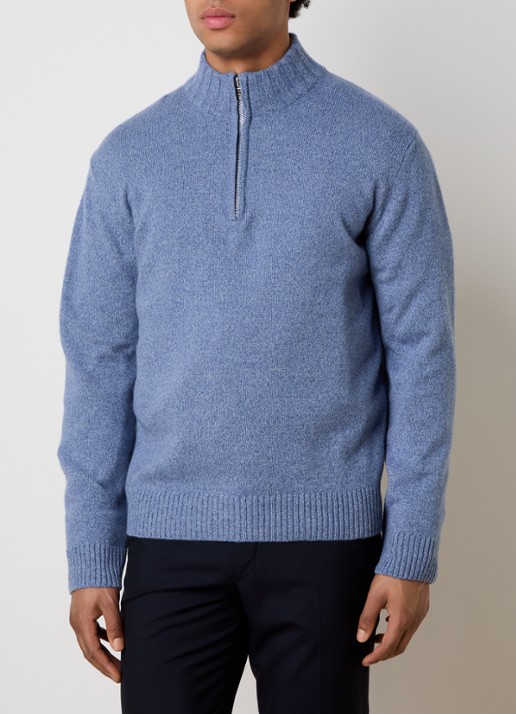 Oscar Jacobson Paul fijngebreide trui in kasjmierblend met halve rits - detail 4 donkerblauw