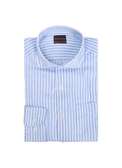 Oscar Jacobson Regular fit overhemd in linnenblend met streepprint - voorkant 4 lichtblauw