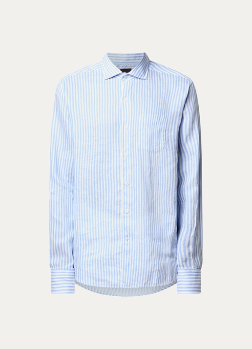 Oscar Jacobson Regular fit overhemd in linnenblend met streepprint - voorkant 5 lichtblauw