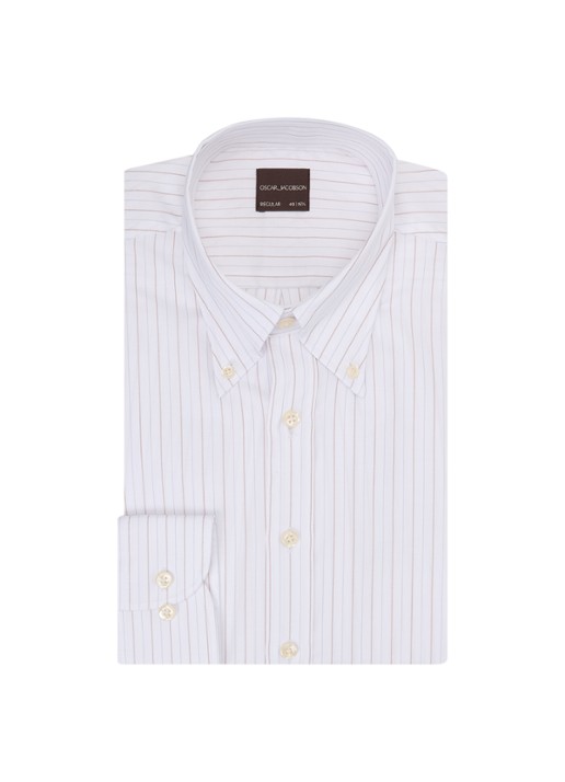 Oscar Jacobson Regular fit overhemd met streepprint - voorkant 2 wit