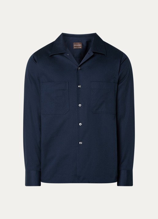 Oscar Jacobson Regular fit overhemd met stretch - voorkant 3 donkerblauw