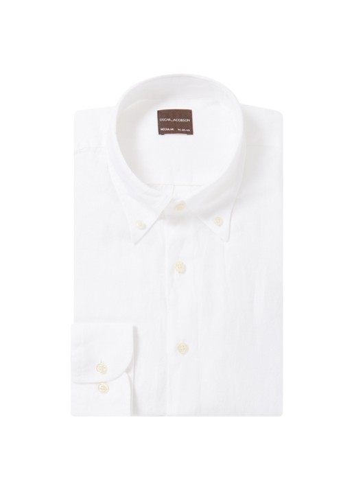 Oscar Jacobson Regular fit overhemd van linnen met button down-kraag - voorkant wit