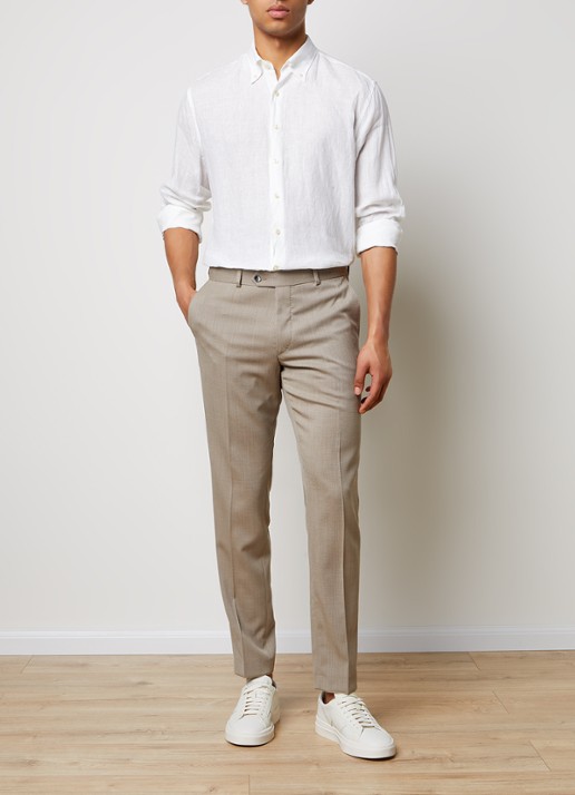 Oscar Jacobson Regular fit overhemd van linnen met button down-kraag - voorkant 2 wit