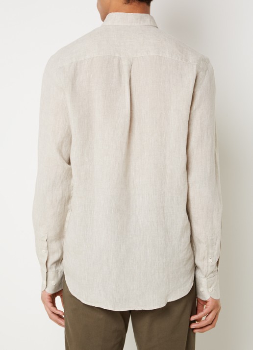 Oscar Jacobson Regular fit overhemd van linnen met button down-kraag - achterkant 3 beige
