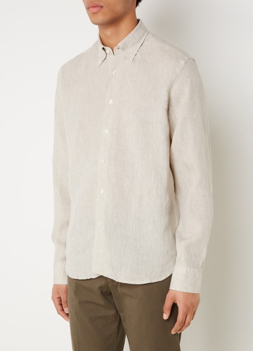Oscar Jacobson Regular fit overhemd van linnen met button down-kraag - detail 4 beige
