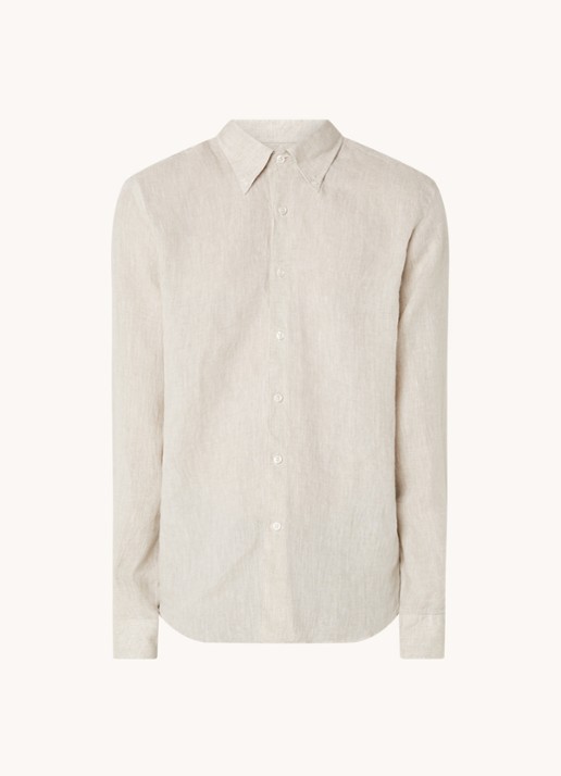 Oscar Jacobson Regular fit overhemd van linnen met button down-kraag - voorkant beige