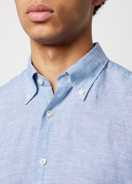 Oscar Jacobson Regular fit overhemd van linnen met button down-kraag - detail 5 blauw