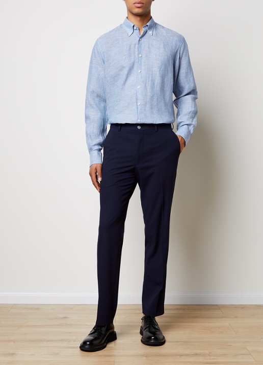 Oscar Jacobson Regular fit overhemd van linnen met button down-kraag - voorkant 3 blauw
